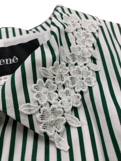 ルネ 5236070 ワンピース 36 グリーン ストライプ パール レース ITL3HCHID6W2