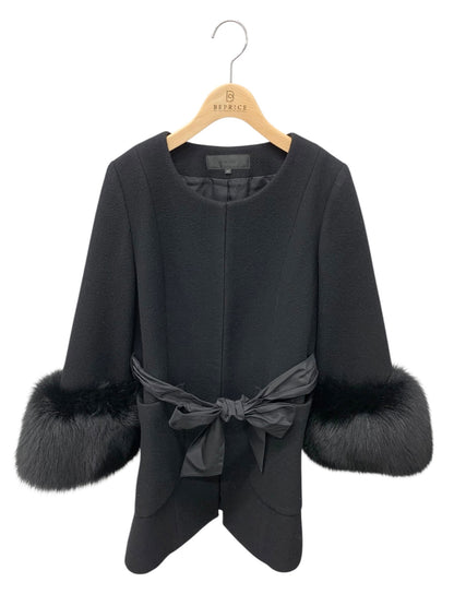 トゥービーシック UWF81-820809 ジャケット 40 ブラック ノーカラー フォックスファー ウール ITUZ9W04O2QY