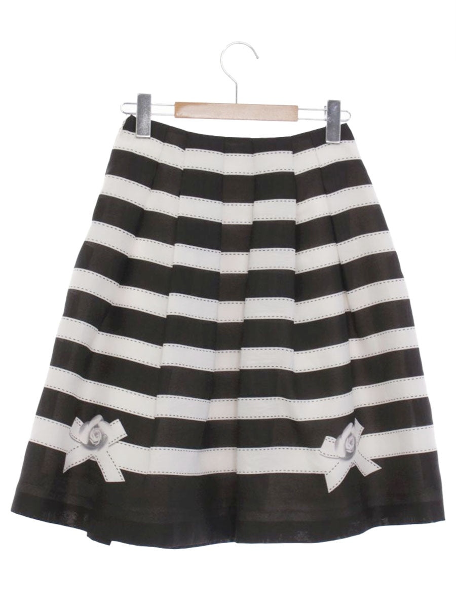 エムズグレイシー 917314 スカート 36 ホワイト カメリアリボン ボーダー ITZ0PIKFA95O 【SALE】