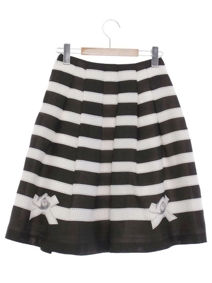 エムズグレイシー 917314 スカート 36 ホワイト カメリアリボン ボーダー ITZ0PIKFA95O 【SALE】