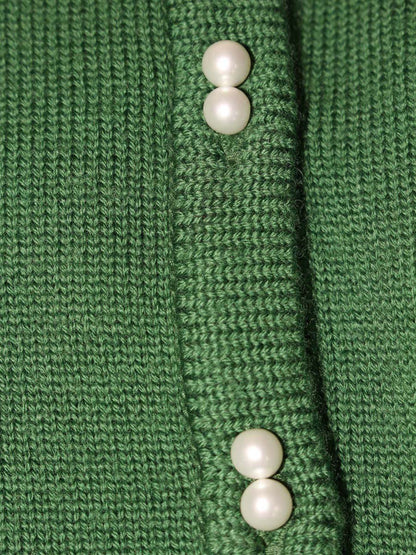 ルネ 6142370 カーディガン 36 グリーン パールボタン ウール ITMJTVM4Y62A