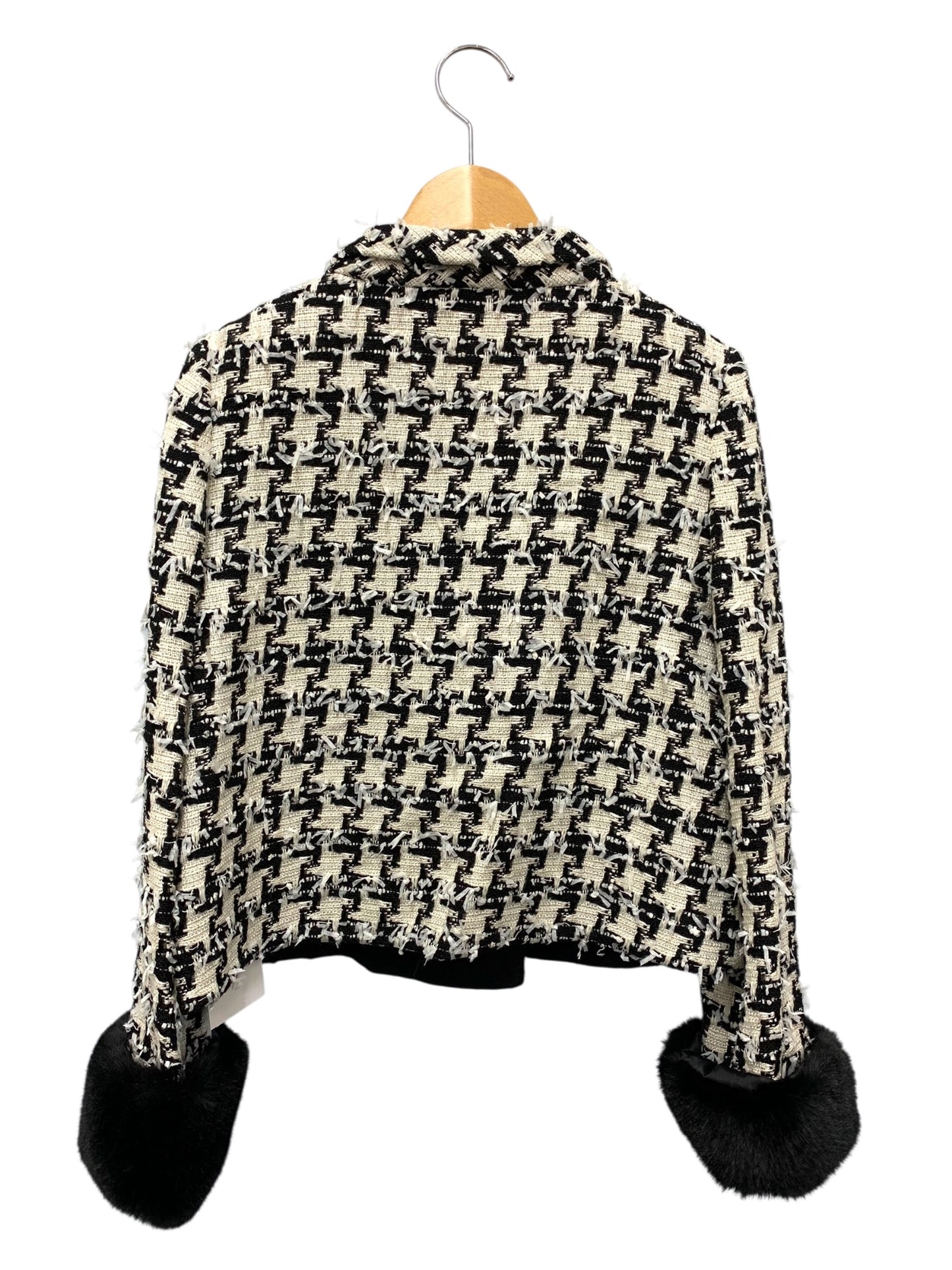 エムズグレイシー 914528 ジャケット 38 ホワイト ツイード ファーカフス付き IT0GRQSB5J5G