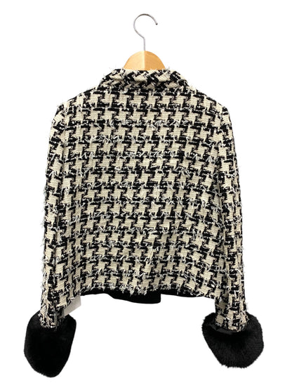 エムズグレイシー 914528 ジャケット 38 ホワイト ツイード ファーカフス付き IT0GRQSB5J5G