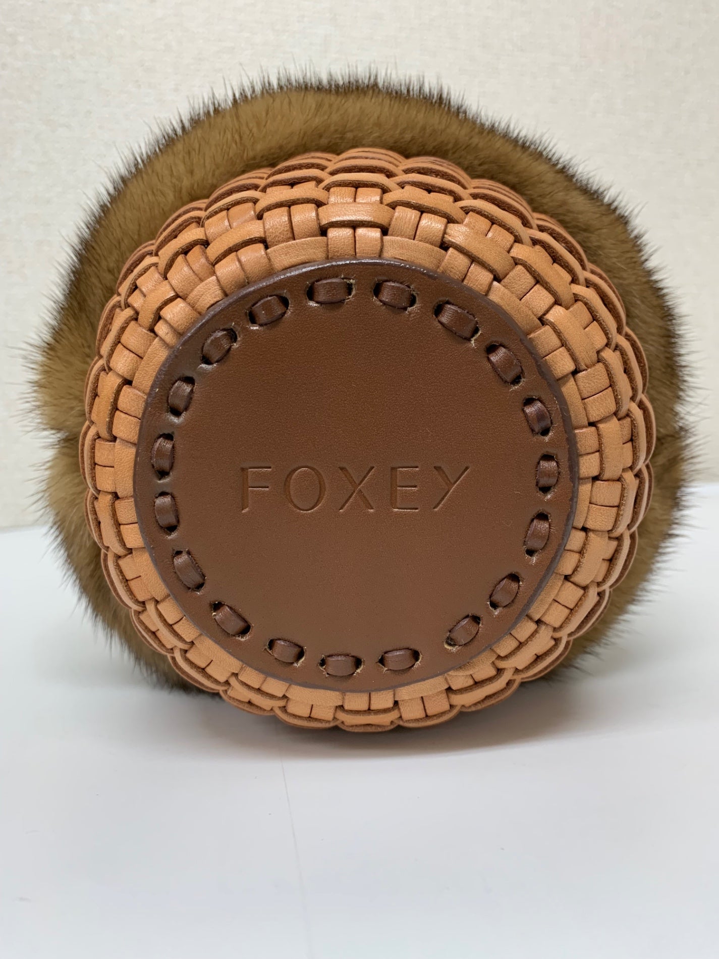 フォクシー ハンプトンバスケット ハンドバッグ ブラウン ミンクファー レザー 編み込み ITRZR4CYO7XK