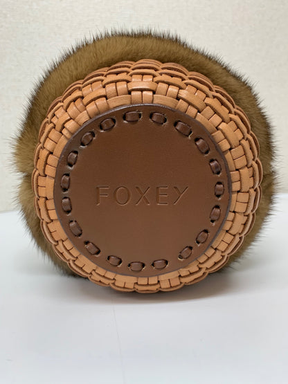 フォクシー ハンプトンバスケット ハンドバッグ ブラウン ミンクファー レザー 編み込み ITRZR4CYO7XK