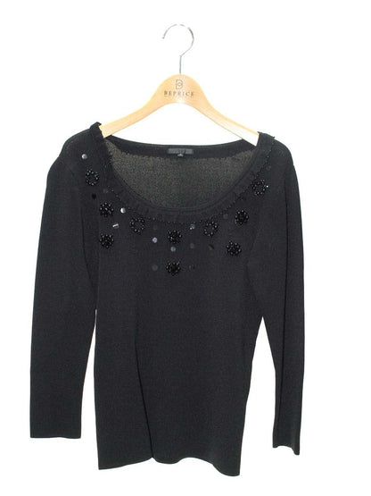 トゥービーシック W5N68-257-09 ニット 2 ブラック フリル ビジュー ITMRT60DBESU