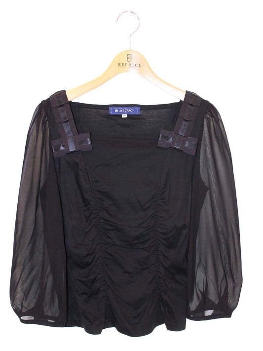 エムズグレイシー 525326 Tシャツ カットソー 38 ブラック 袖レース ITE5YYXMY82S