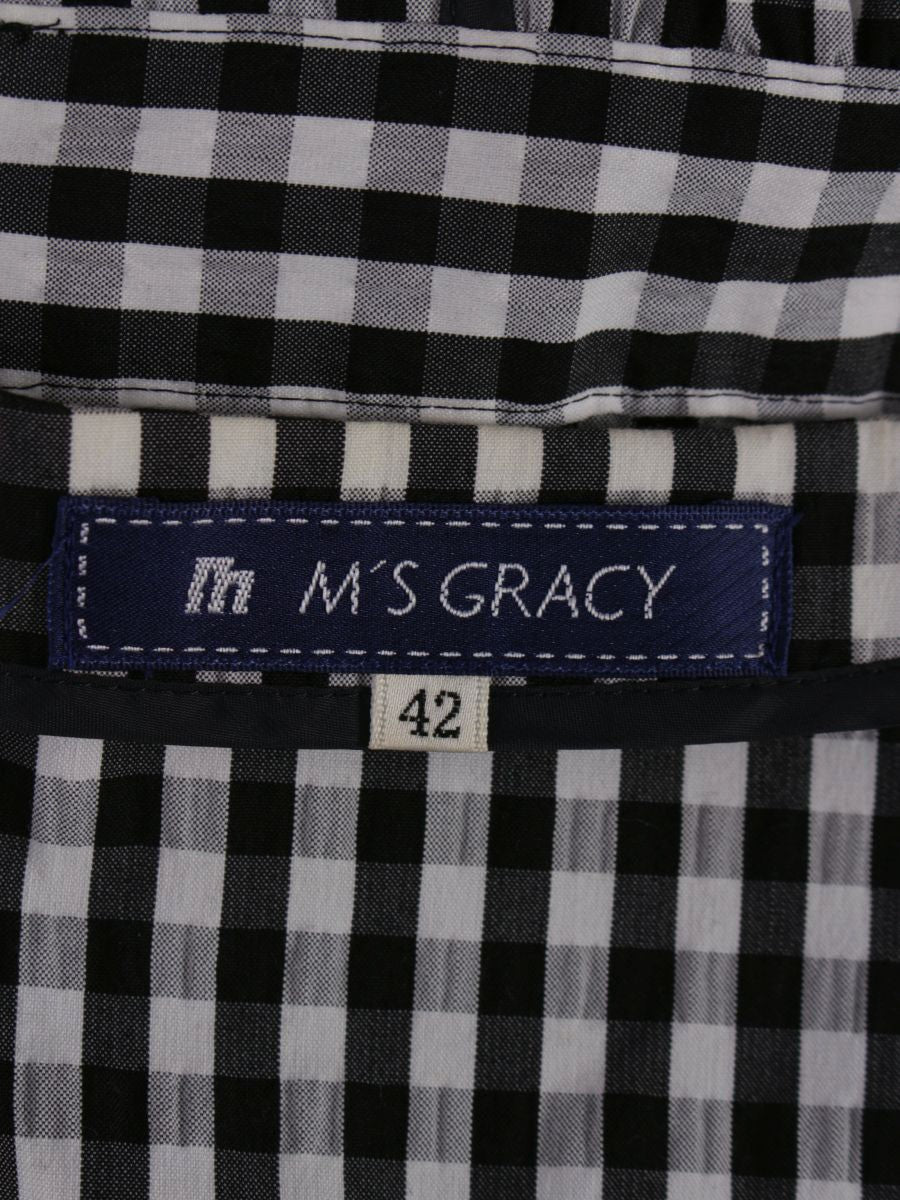 エムズグレイシー 024310 ブラウス 42 ブラック シャツ ギンガムチェック リボン IT1V5PT5H3K0