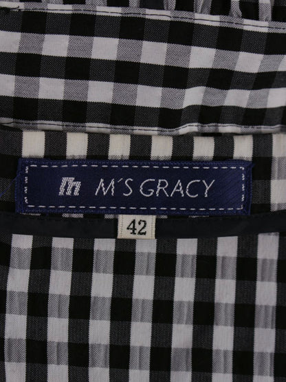 エムズグレイシー 024310 ブラウス 42 ブラック シャツ ギンガムチェック リボン IT1V5PT5H3K0