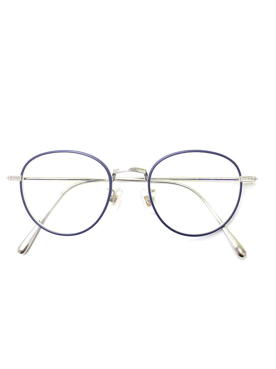 内藤熊八作 N-08 メガネ ネイビー/シルバー チタンフレーム フルリム ボストン ITDK8E39D08O 【SALE】