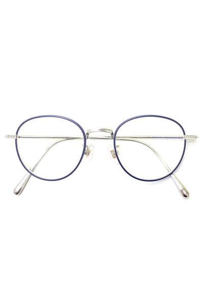 内藤熊八作 N-08 メガネ ネイビー/シルバー チタンフレーム フルリム ボストン ITDK8E39D08O 【SALE】