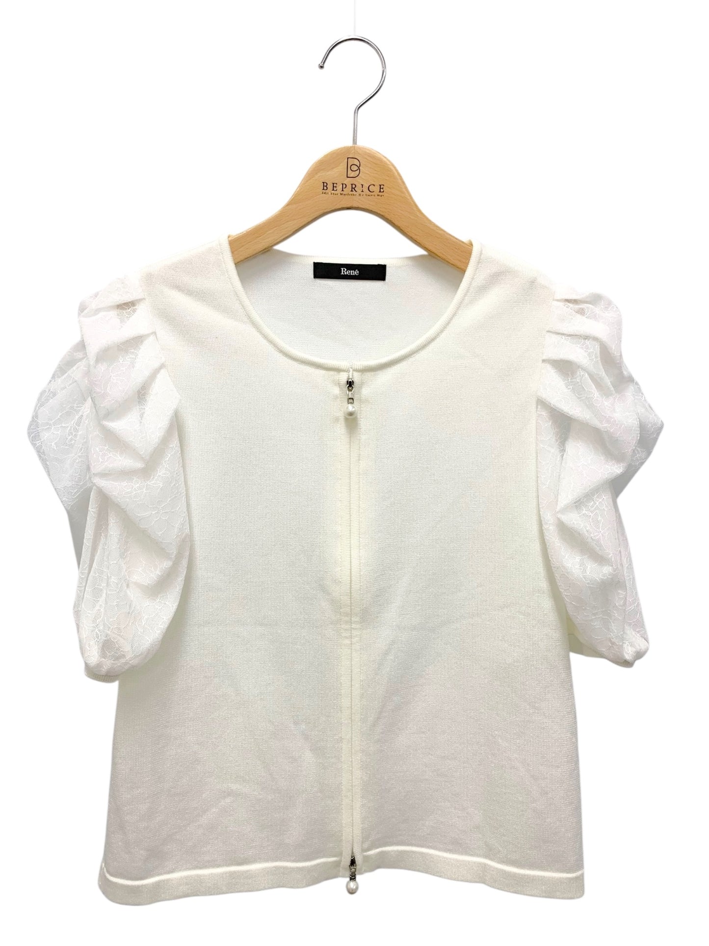 ルネ 5322120 カーディガン 36 ホワイト ジップアップ パフスリーブ レース ITPPYWAPU92E