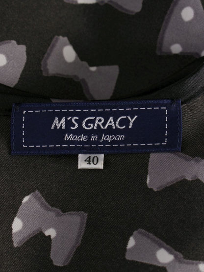 エムズグレイシー 010509 ブラウス 40 ブラック リボン 総柄 ITCYNH7OOOG8