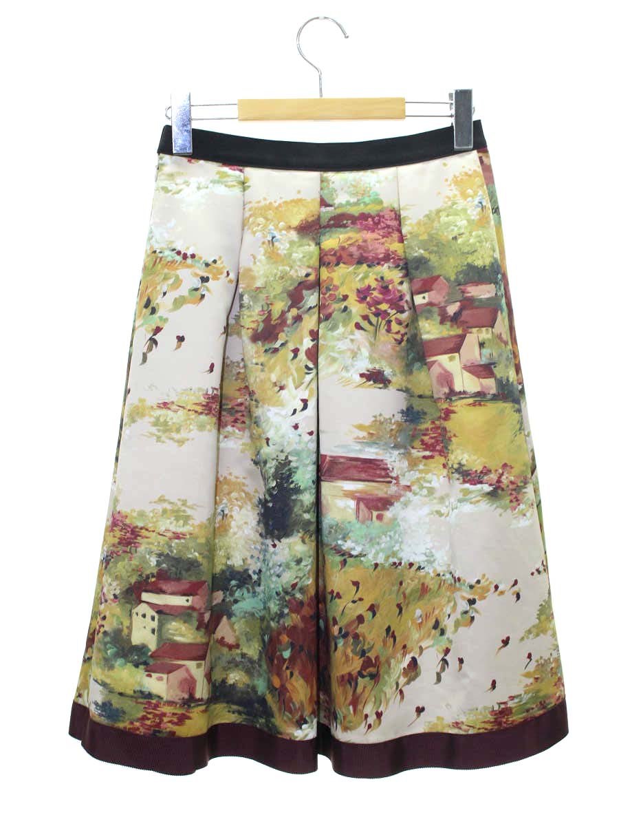 エムズグレイシー 絵画調風景プリントスカート 117618 スカート 38 ベージュ/マルチカラー フレア ITTGN5Q8QJYZ