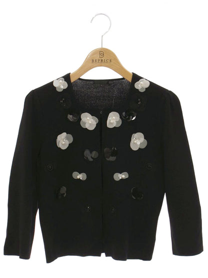 トゥービーシック W5F09-348-09 カーディガン 2 ブラック フラワーモチーフ ビジュー IT0UMXWCX0RK