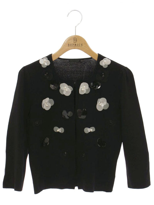 トゥービーシック W5F09-348-09 カーディガン 2 ブラック フラワーモチーフ ビジュー IT0UMXWCX0RK