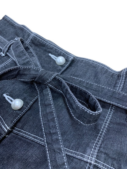 エムズグレイシー パールボタンデニム 317334 スカート 38 ブラック フリル ITUDUAP1A8YO