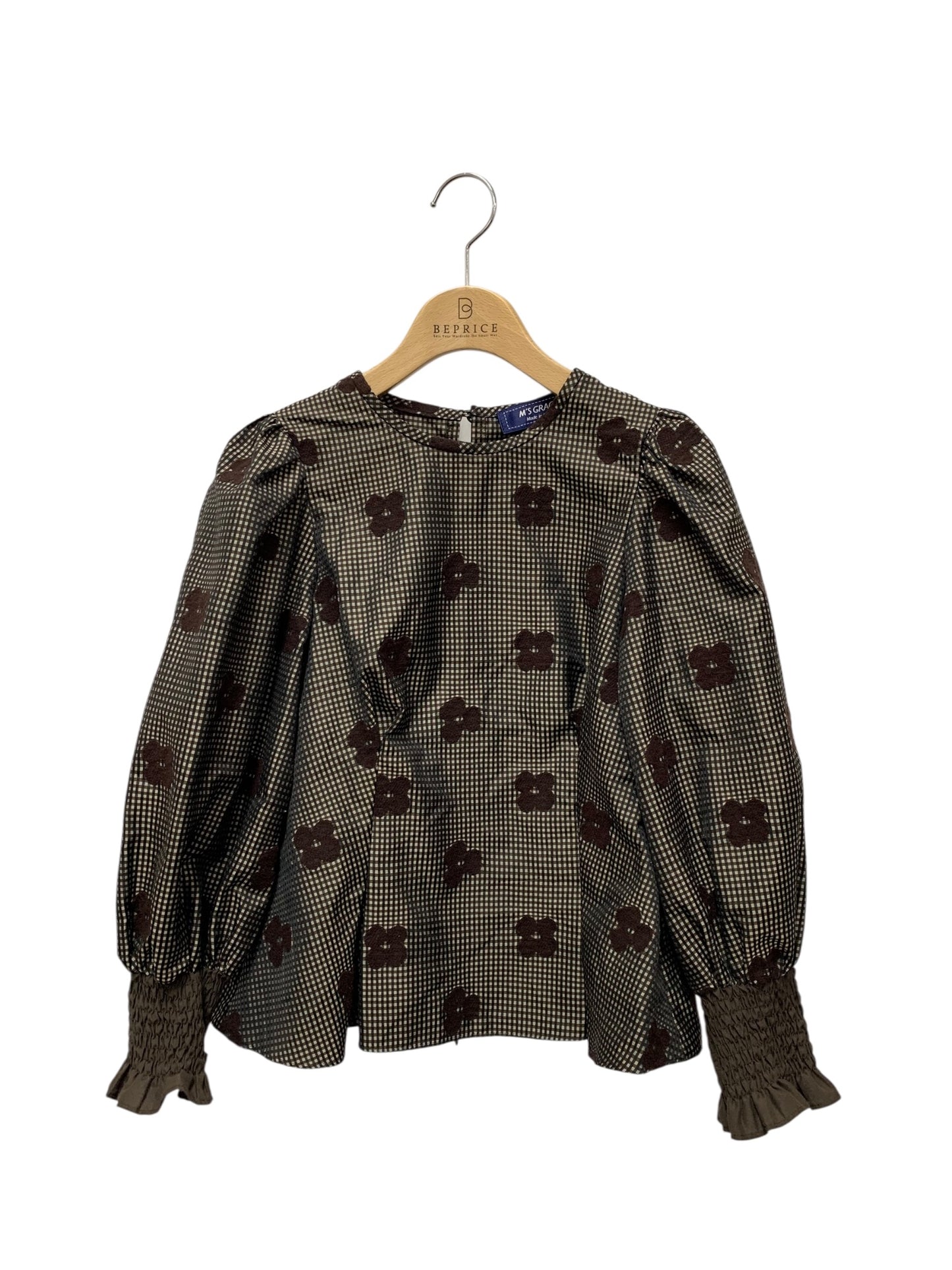 エムズグレイシー 310505 ブラウス 36 ブラウン ギンガムチェック お花モチーフ IT5P35NRYBDM