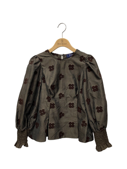 エムズグレイシー 310505 ブラウス 36 ブラウン ギンガムチェック お花モチーフ IT5P35NRYBDM