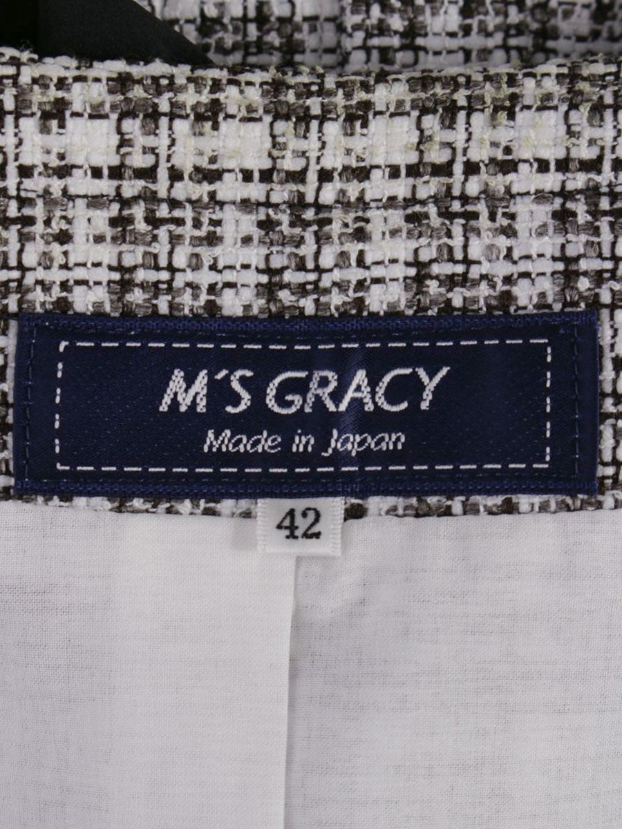 エムズグレイシー リボンフリルツイードジャケット 314310 42 ホワイト/ブラック IT4L86HAG3I0