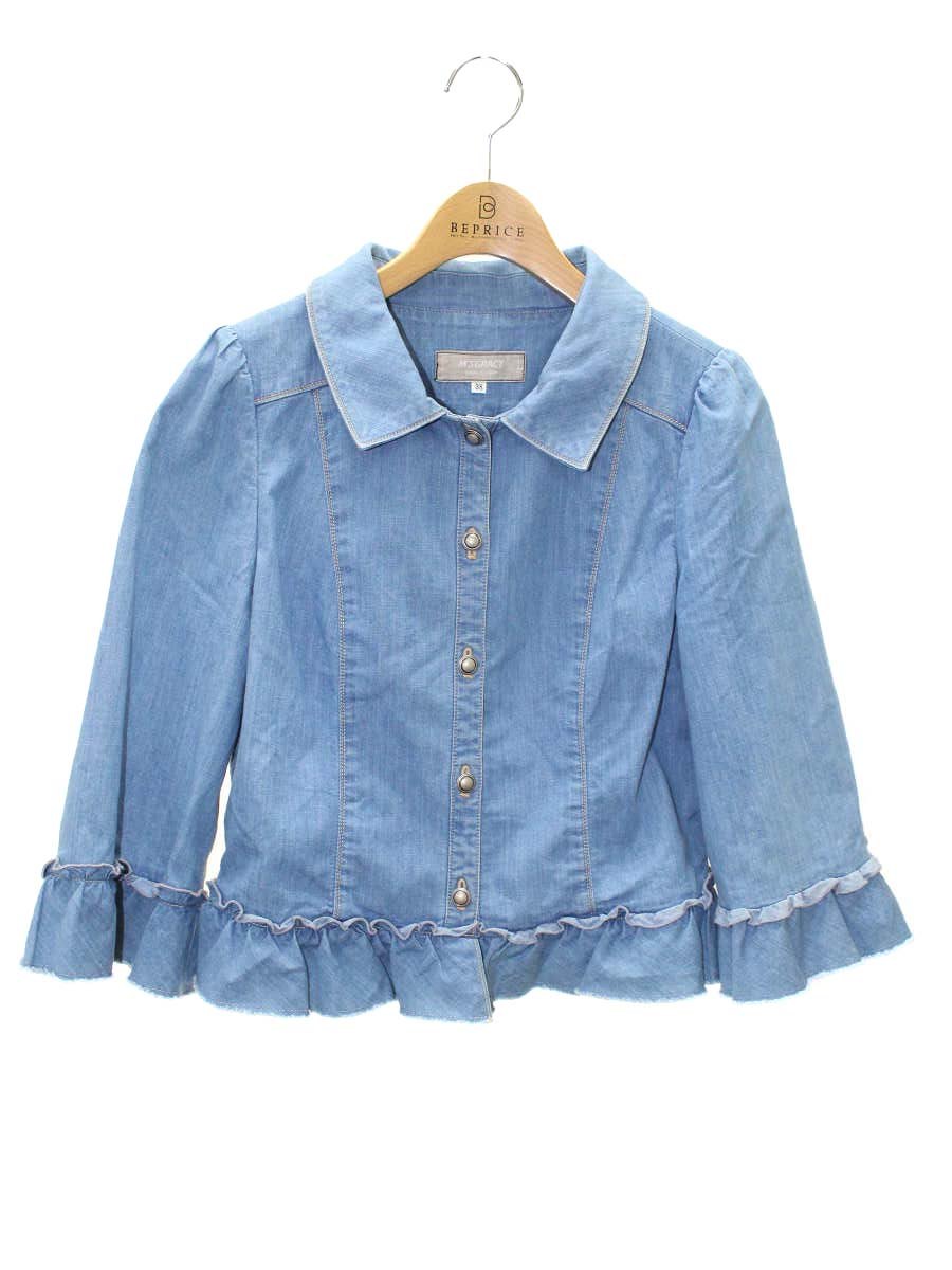 エムズグレイシー 724314 ジャケット 38 ブルー デニム フリル IT2854O1H3OO