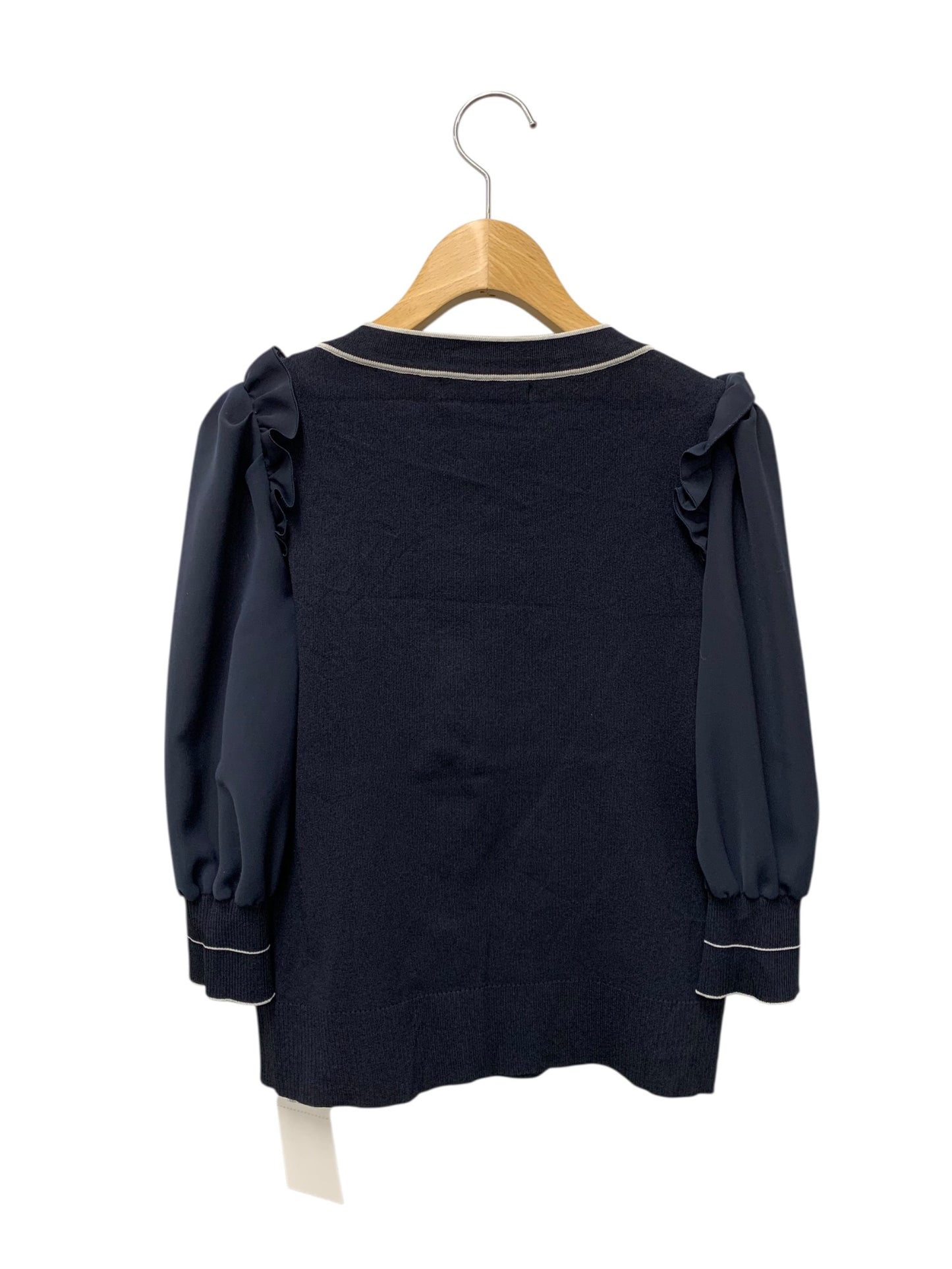 ルネ シフォンパフ袖ニットトップス 6332240 34 ネイビー パール フリル ITQW8HNOHO9A