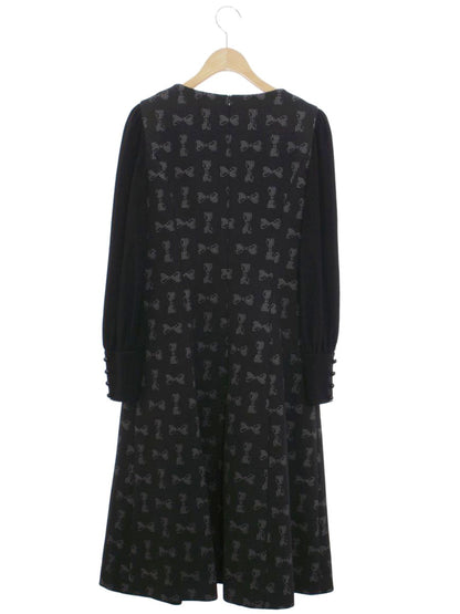 エムズグレイシー 311604 ワンピース 40 ブラック リボンモチーフ 切替 クルーネック ITD0IW5LAU89