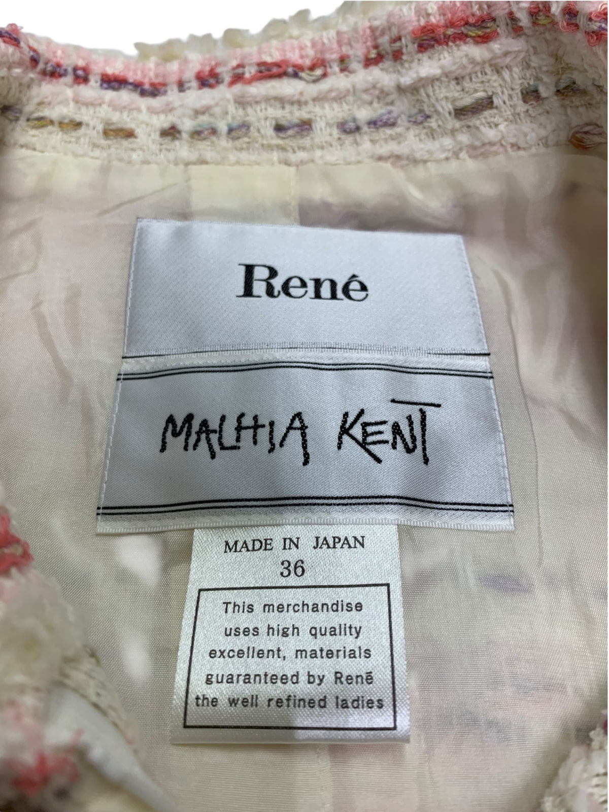 ルネ 6043010 コート 36 ホワイト MALHIA KENT社製ツイード生地 ITF78HS8QBOG