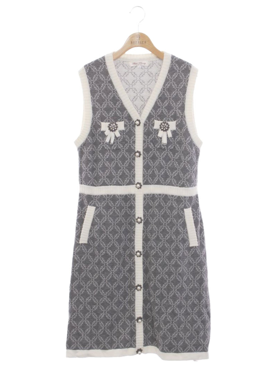 スーパービューティー ロングベスト 42 グレー ニット フェイクパール ラインストーン ITHSHV8UL8YG