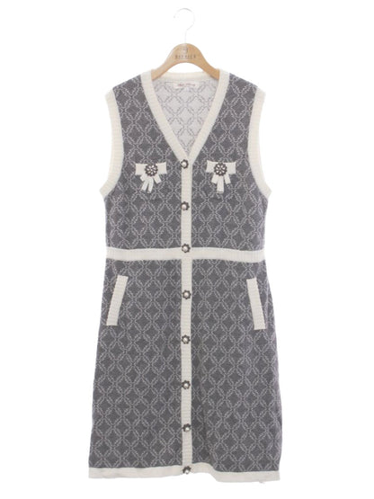 スーパービューティー ロングベスト 42 グレー ニット フェイクパール ラインストーン ITHSHV8UL8YG