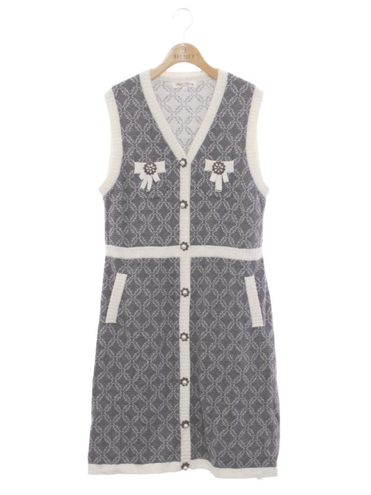 スーパービューティー ロングベスト 42 グレー ニット フェイクパール ラインストーン ITHSHV8UL8YG