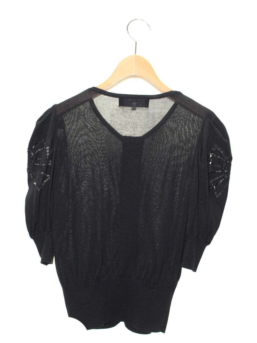 エムズグレイシー リボン刺繍入り半袖カーディガン 218327 38 ブラック ITJE0UNLFCDC