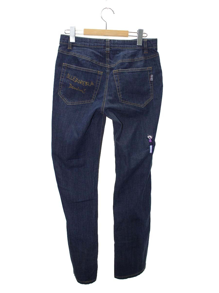 アルベロベロ 218682 パンツ M ネイビー デニム ギャザー加工 ぶたさんモチーフ ITA0O62I5A7C