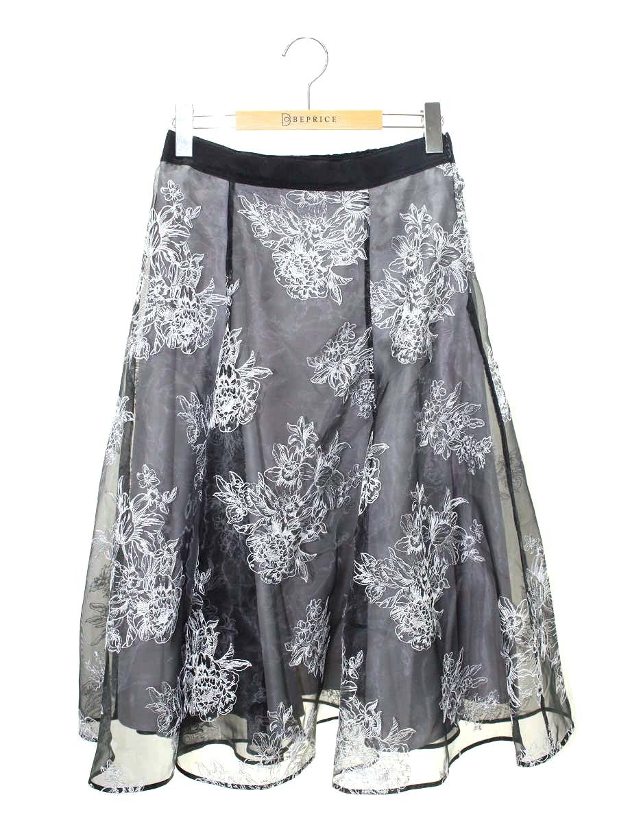 トゥービーシック W5S06-326-09 スカート 42 ブラック フラワーモチーフ 刺繍 フレア ITZG57CKNXKR