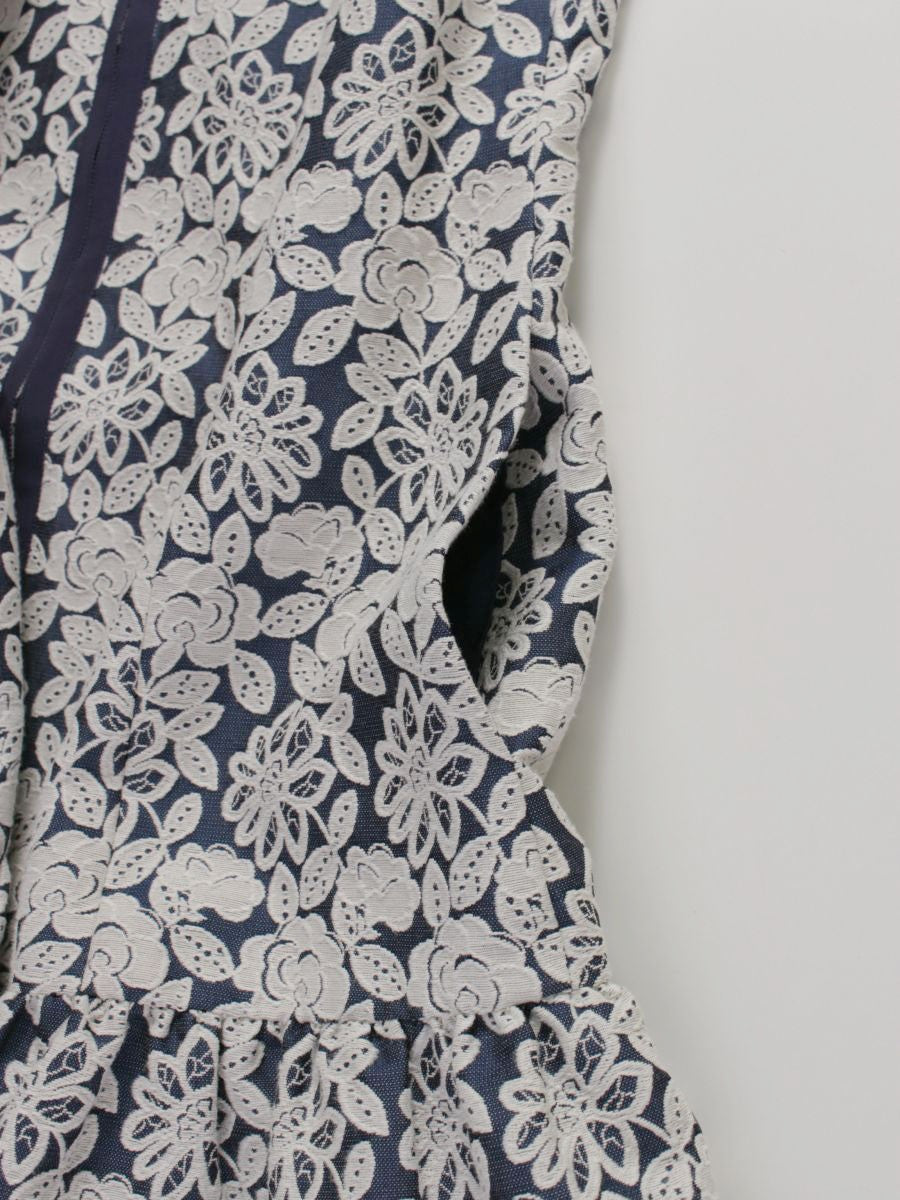 エムズグレイシー 629101 コート 38 ブルー フラワーモチーフ レースノーカラー カメリア Wジップ ITB119EMRSAN 【SALE】