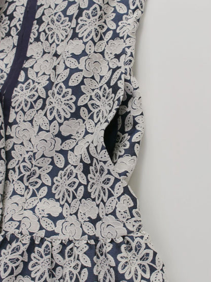 エムズグレイシー 629101 コート 38 ブルー フラワーモチーフ レースノーカラー カメリア Wジップ ITB119EMRSAN 【SALE】