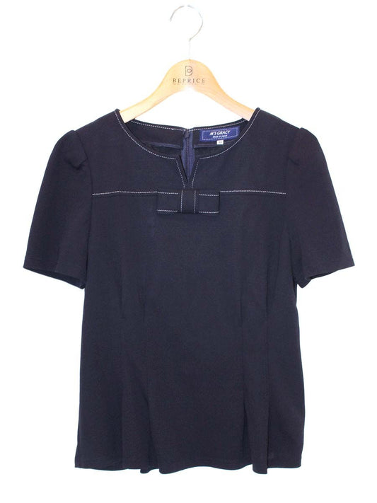 エムズグレイシー 015313 Tシャツ カットソー 40 ネイビー ステッチ リボン IT8QFXHEE4DW