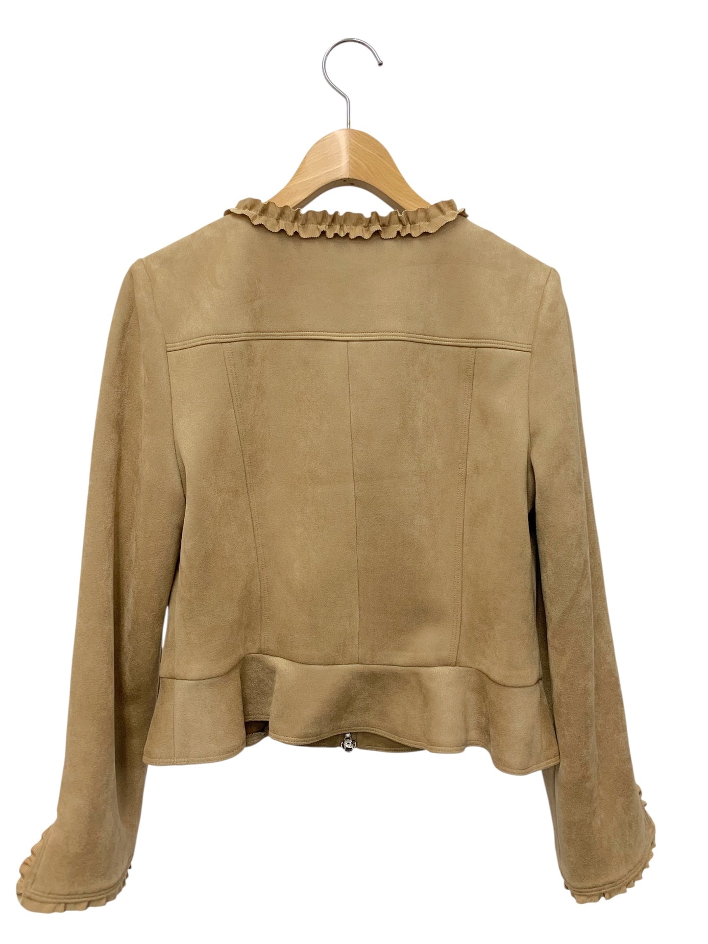 エムズグレイシー スウェードタッチジップアップジャケット 214521 38 ベージュ フリル ITGDKB6VDERW