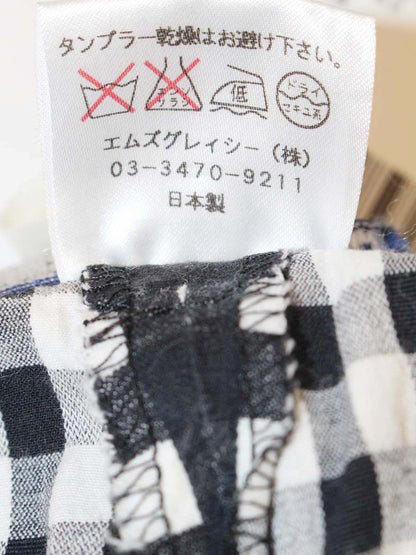 エムズグレイシー 626311 パンツ 36 ネイビー ギンガムチェック 裾ボタン ITROXXSAO5C0