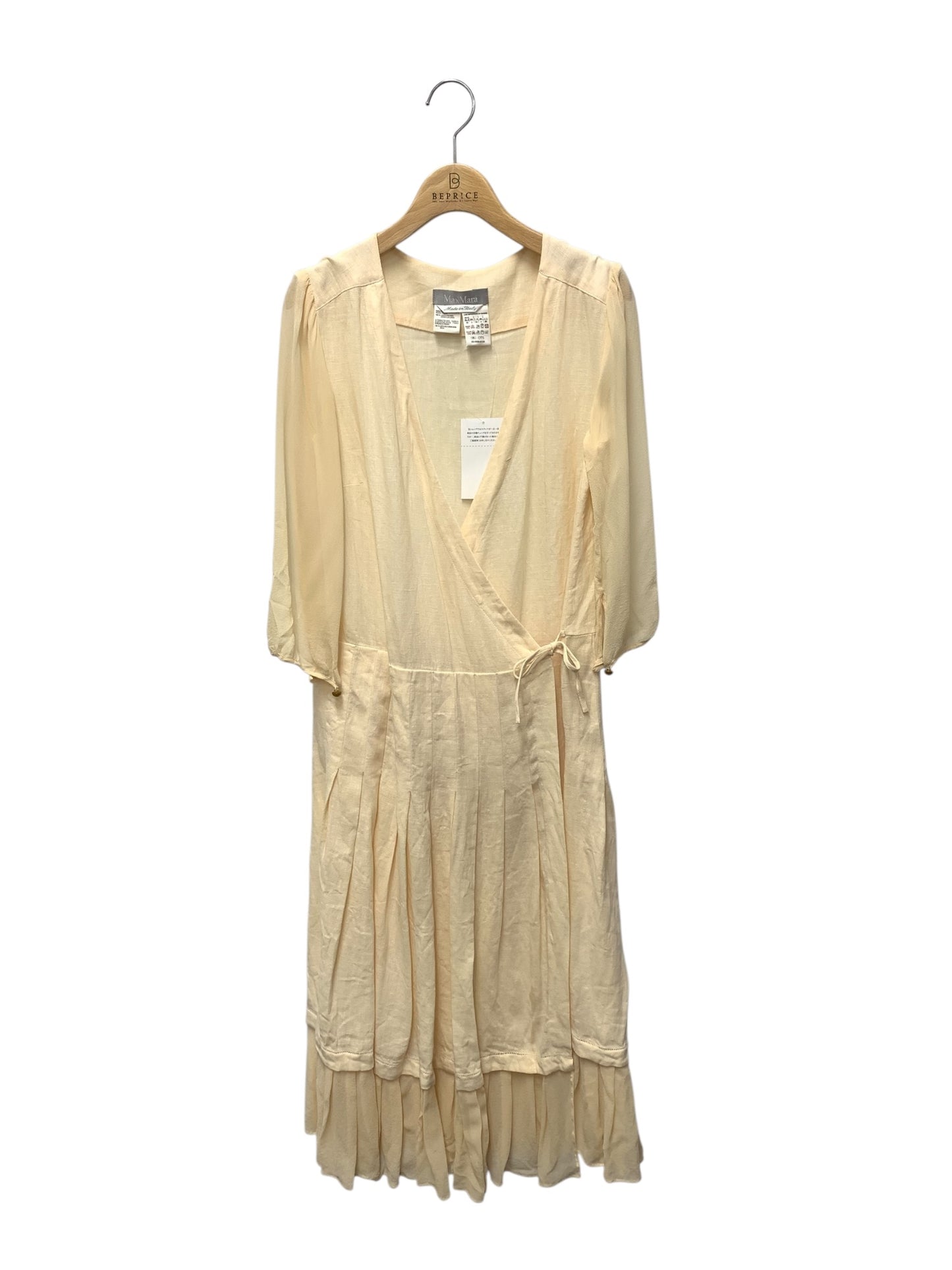 マックスマーラ ワンピース 36 ベージュ リネン 麻 ラップ IT03JE98MURG