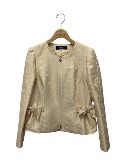 エムズグレイシー 414105 ジャケット 40 ベージュ ノーカラー カメリアジップ リボン ITB0TZ8Z7P3K