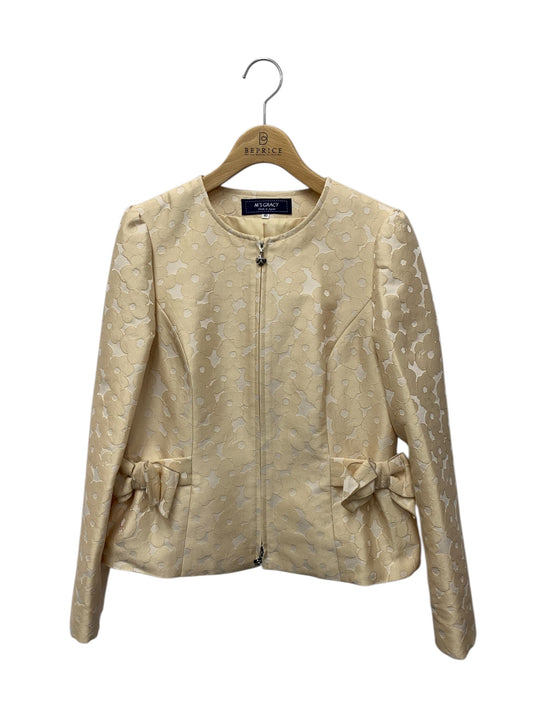 エムズグレイシー 414105 ジャケット 40 ベージュ ノーカラー カメリアジップ リボン ITB0TZ8Z7P3K