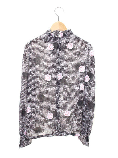 エムズグレイシー 010510 ブラウス 38 ブラウン フラワーモチーフ パールボタン ITGZ065E9HWS