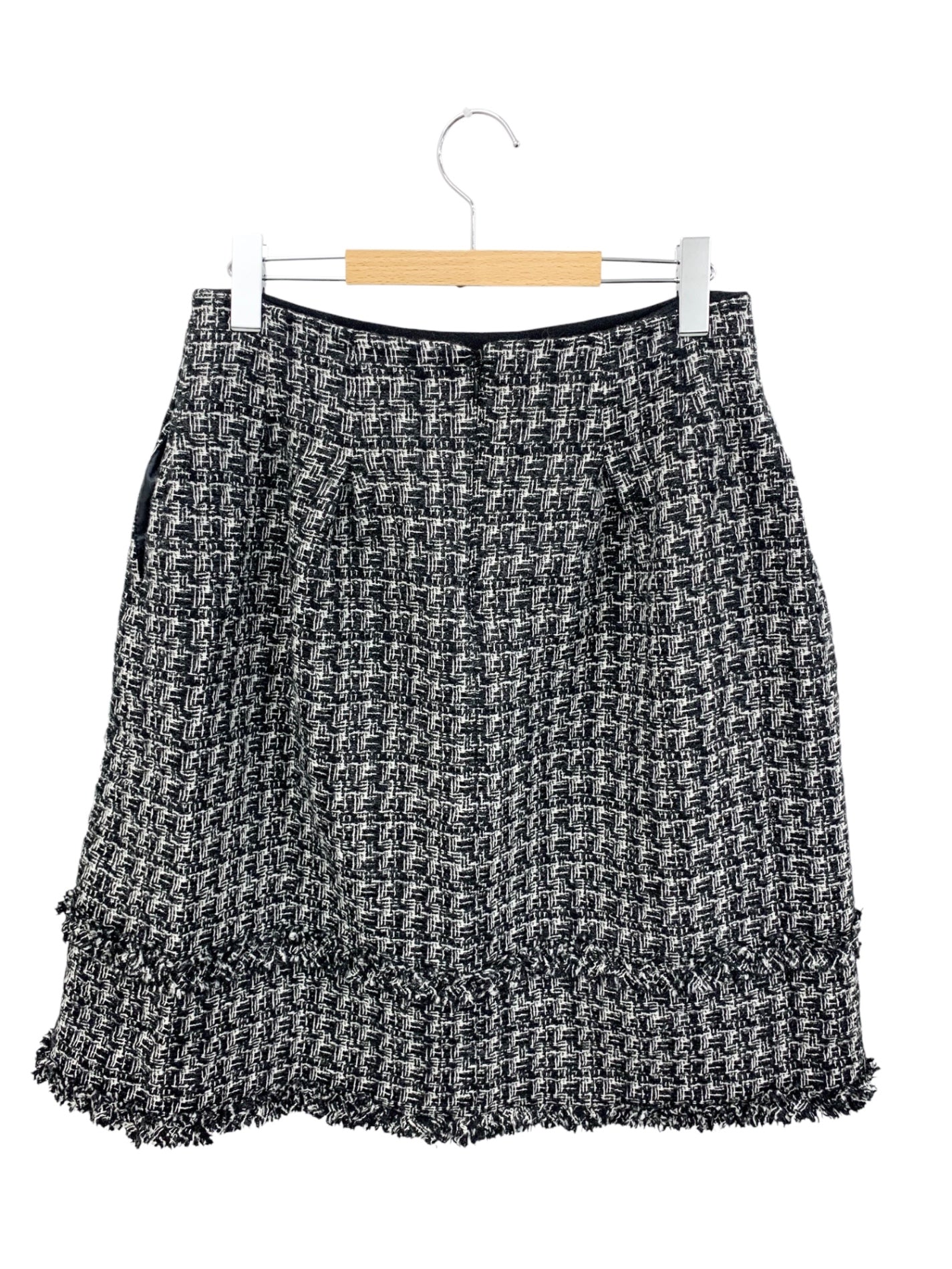 エムズグレイシー 317623 スカート 40 ブラック フリンジ ウール ツィード ラメ IT421OD0K0QI 【SALE】