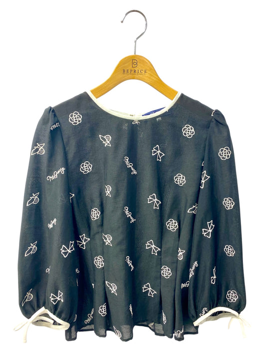 エムズグレイシー 110302 トップス 40 ブラック ロゴ リボン ITZ9Q67KP176