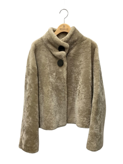 アドーア 531-6259805 フェイクファージャケット 38 グレージュ スタンドカラー ITTBBKYSDYCU