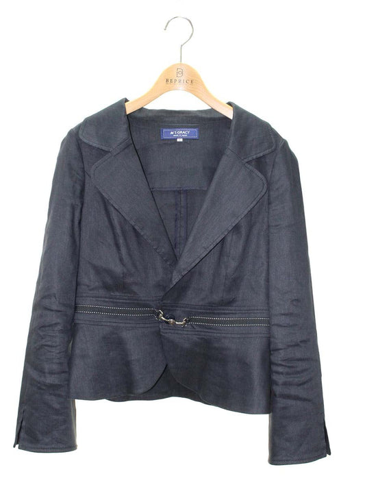 エムズグレイシー Tailored Jacket with bit 914115 ジャケット 40 ネイビー リネン混 麻 ITOOXROJGRQW