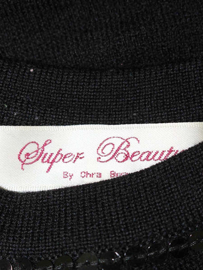 スーパービューティー カーディガン 42 ブラック ビジュー 刺繍 マルチカラーボタン IT70M2X11LUO