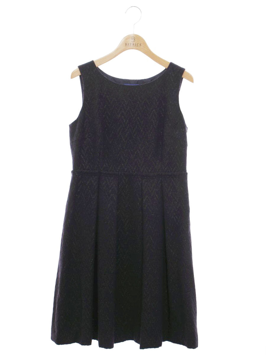 ブルーレーベルクレストブリッジ 55J56-431-29 ワンピース 38 ネイビー ツイード調 タックフレア ITX5QLQ6ZLBS