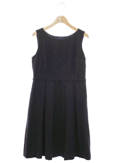 ブルーレーベルクレストブリッジ 55J56-431-29 ワンピース 38 ネイビー ツイード調 タックフレア ITX5QLQ6ZLBS